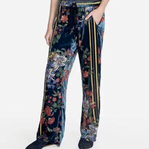 sz M Johnny Was Blue Burnout Velvet Halie Pants Floral Lined